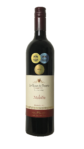Wine bottle with a label on a white background